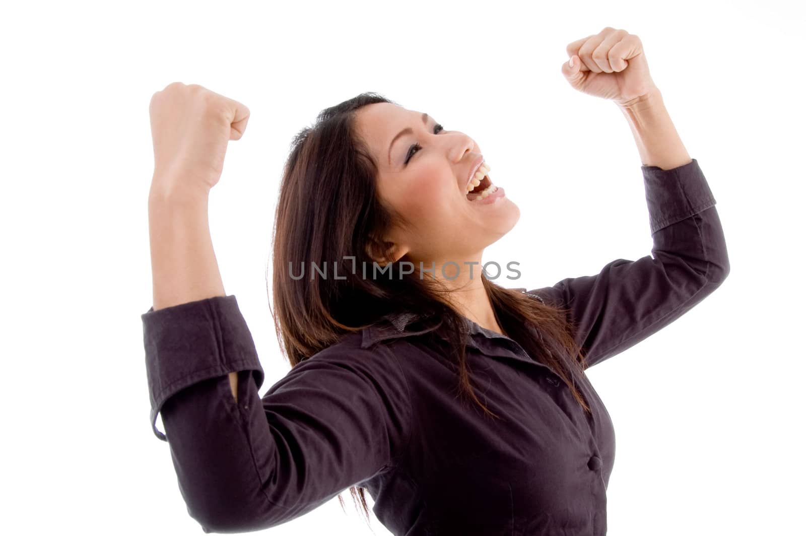 portrait of successful woman against white background