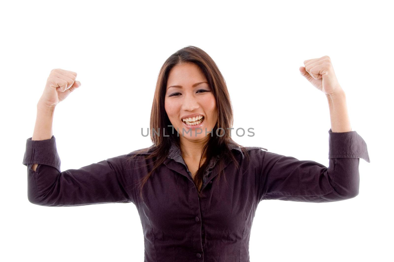 portrait of pleased woman on an isolated background