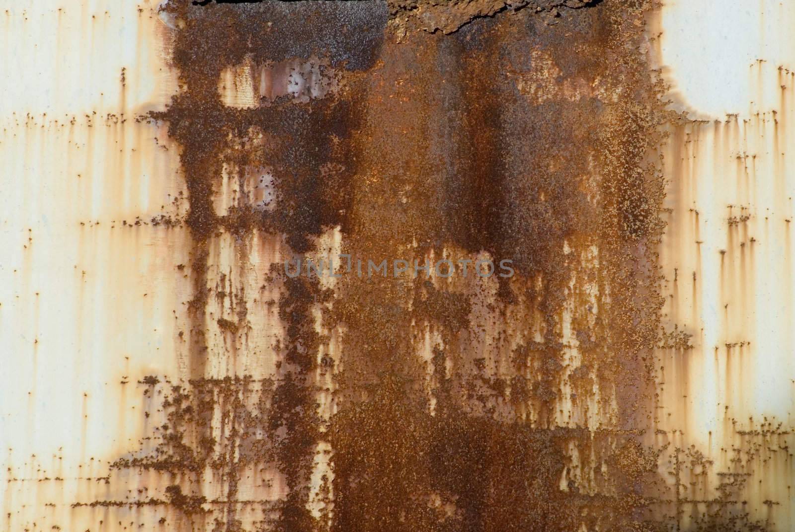 Grunge texture, a rusted metal backdrop with flaky paint.