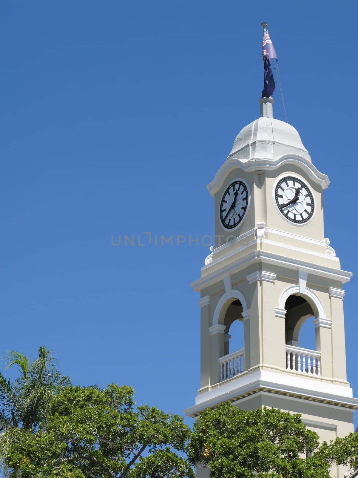 close up on the cityhall clock tower, maryborough, QLD