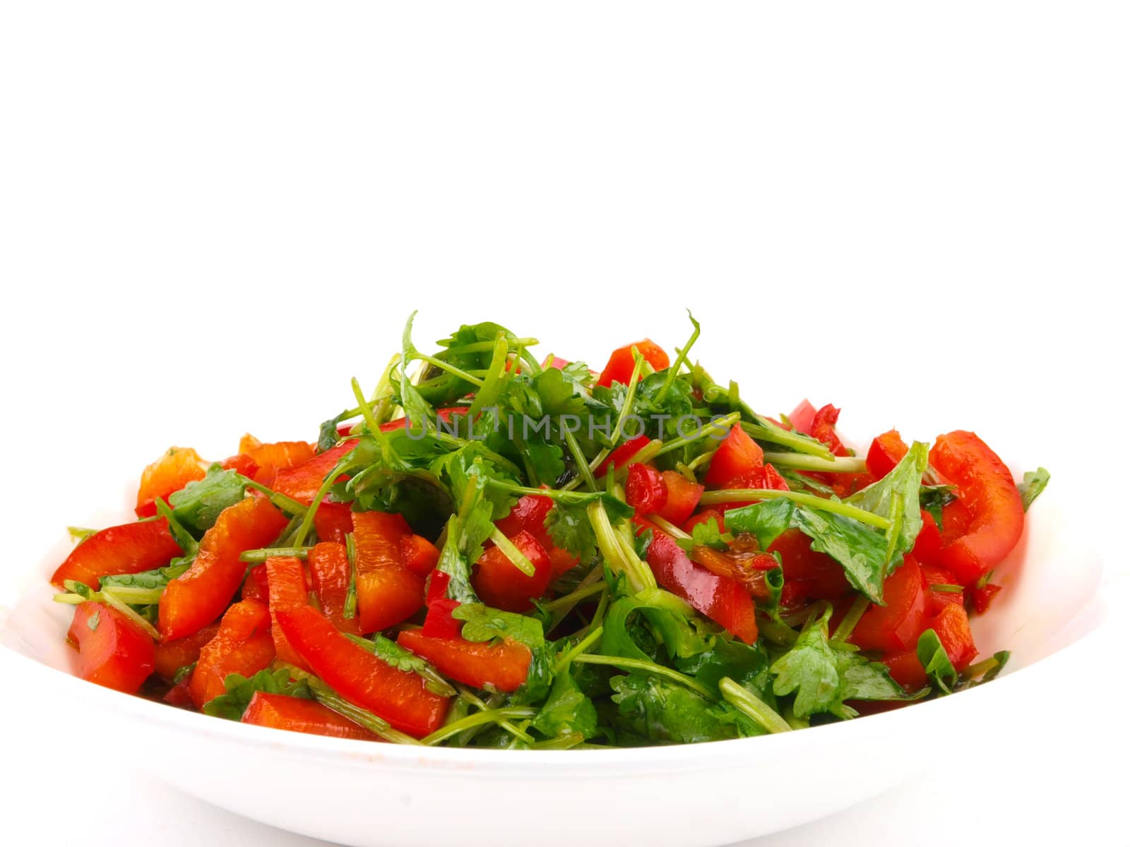 Fresh Coriander and sweet pepper salad. Close up  by dotweb