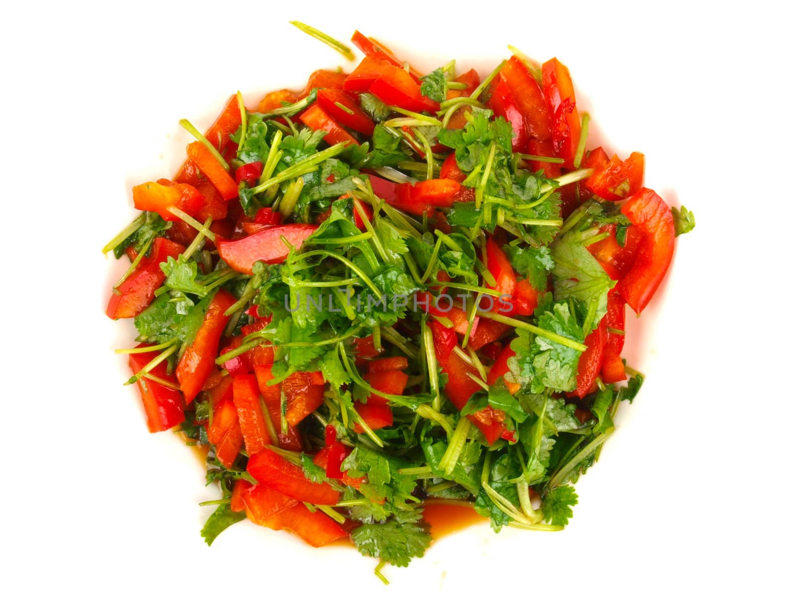 Fresh Coriander and sweet pepper salad. Close up  by dotweb