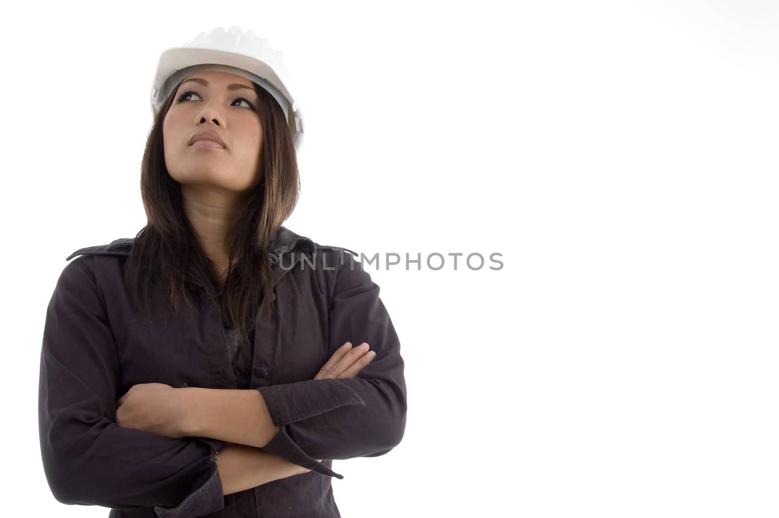 folded arms female architect on an isolated background