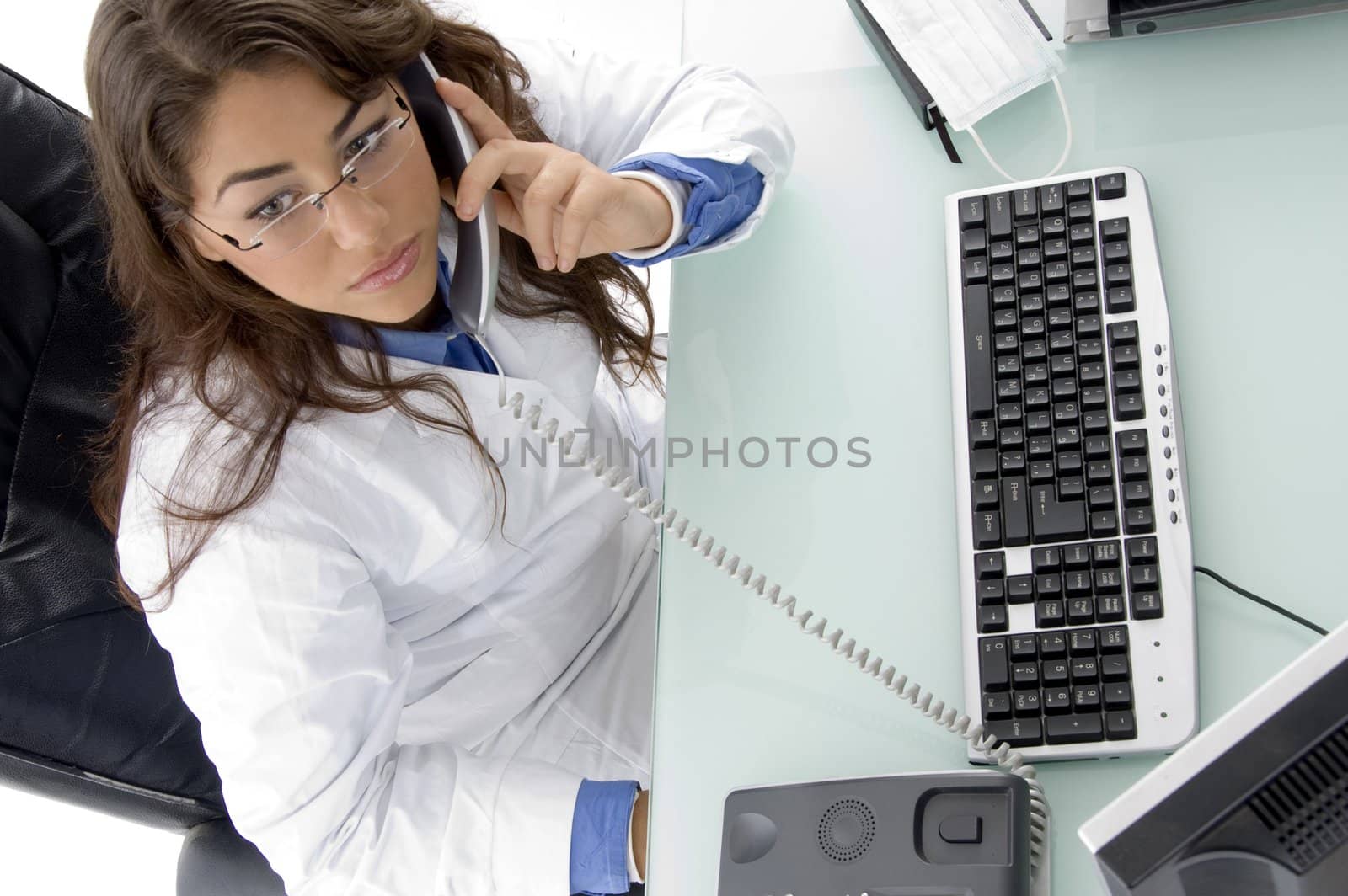 high angle view of doctor in clinic on an isolated white background