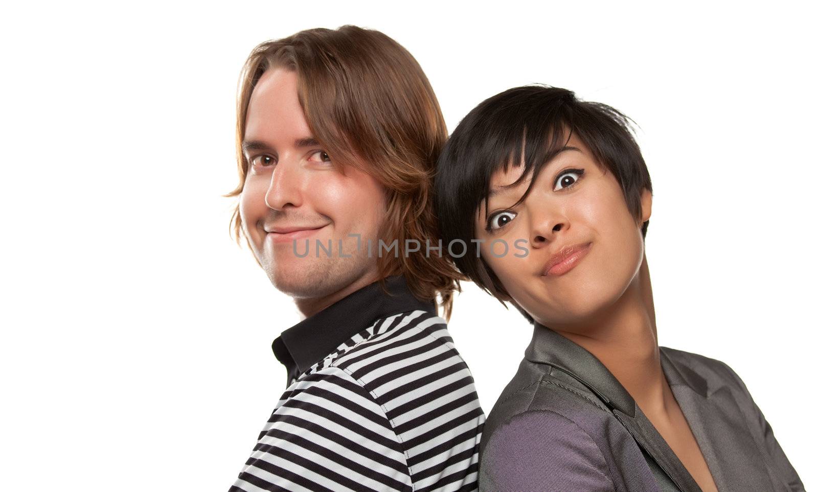 Diverse Caucasian Male and Multiethnic Female Portrait by Feverpitched