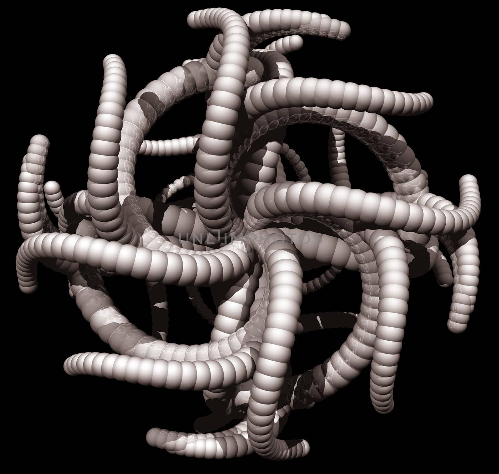 Abstract worms on black background - 3d illustration