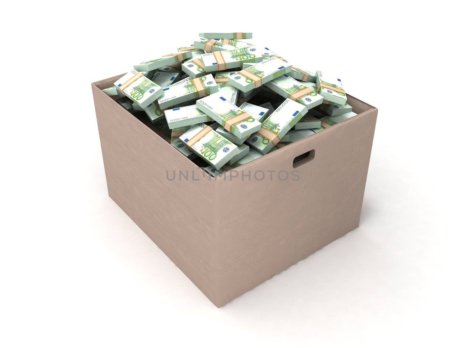 euro bundles of bills in a box by imagerymajestic