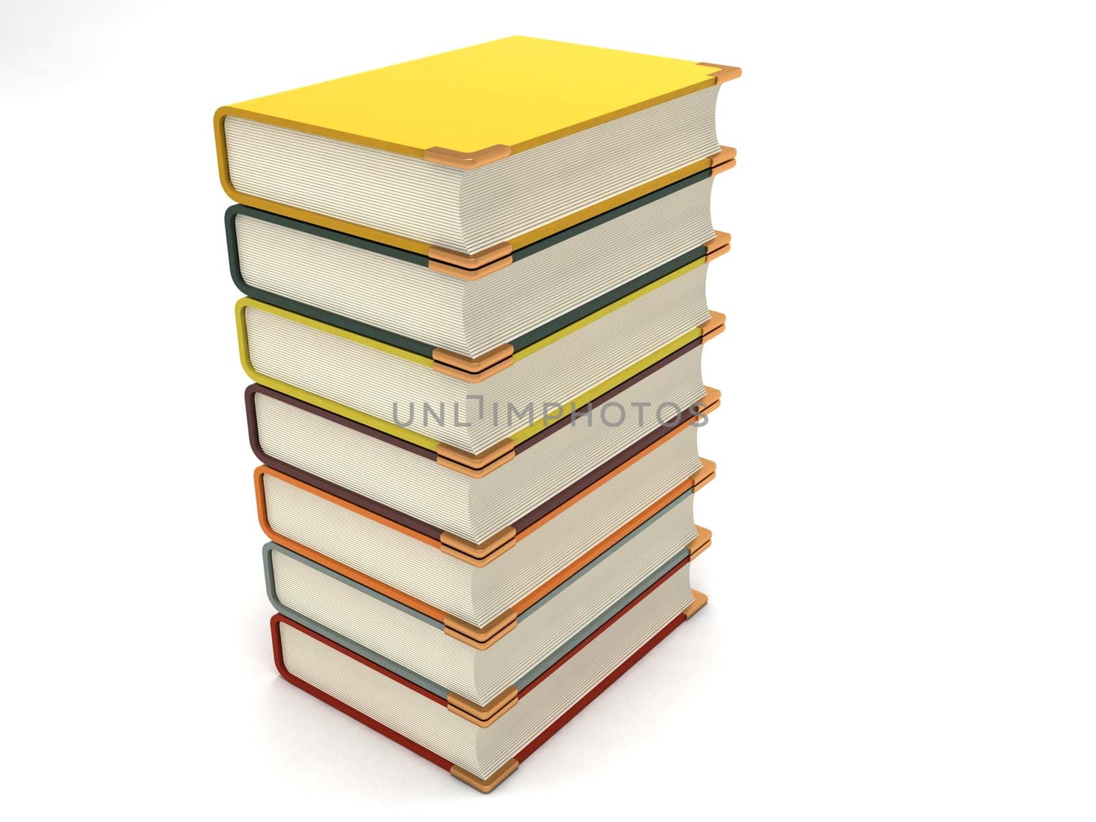 three dimensional stack of books against white background