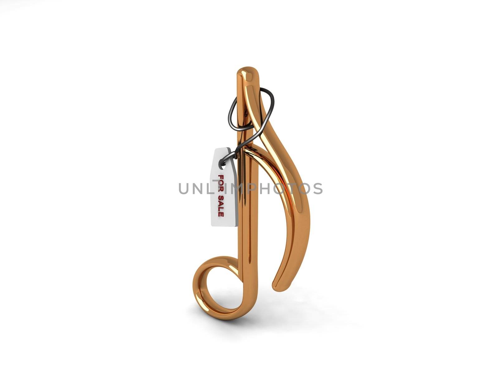 three dimensional golden musical note with tag