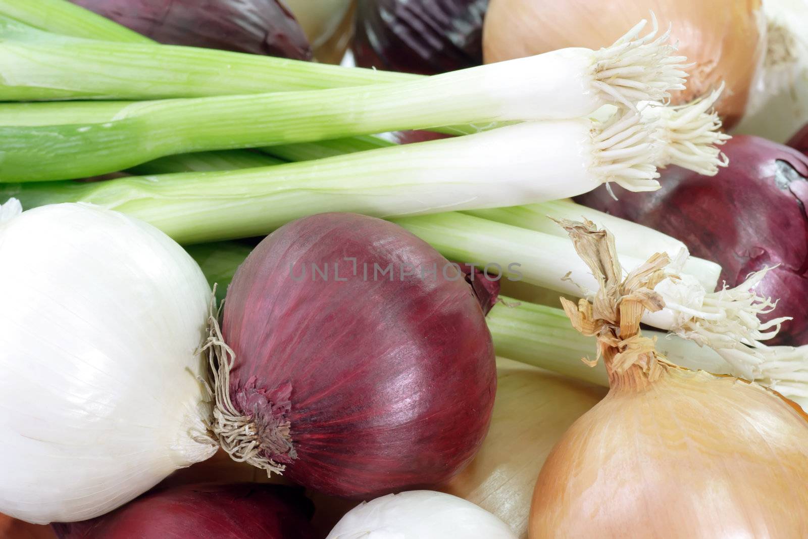 Close up of different sorts of onions