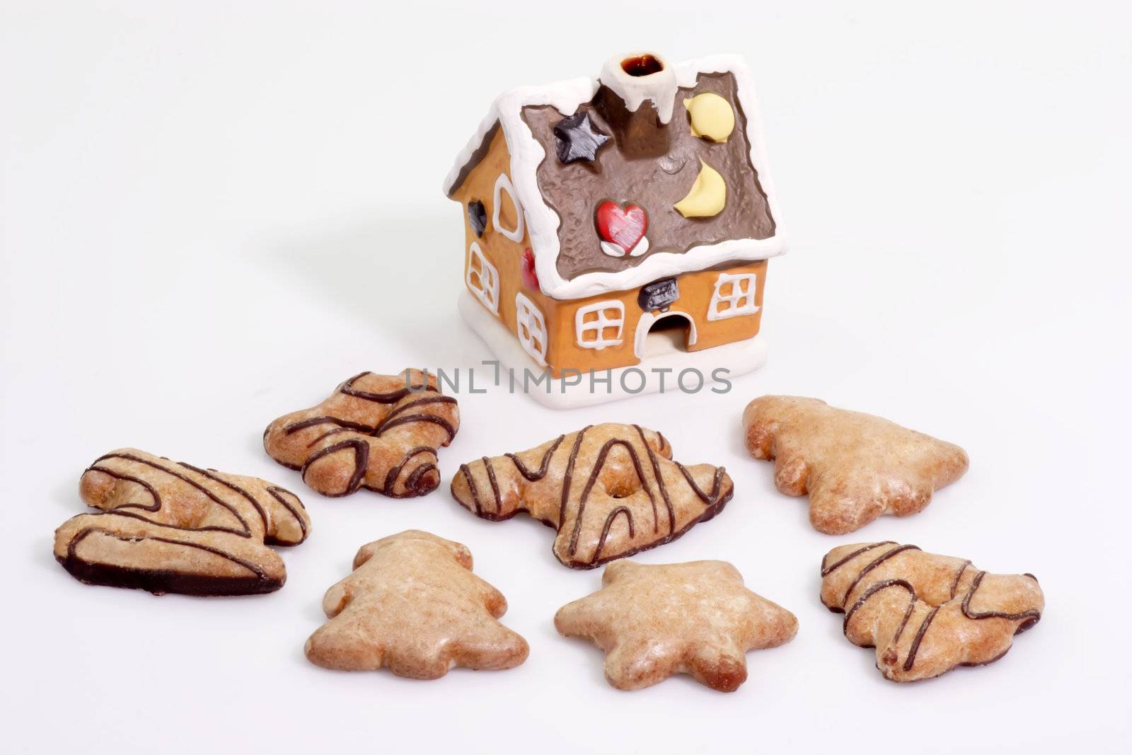 Close up of gingerbread on bright background