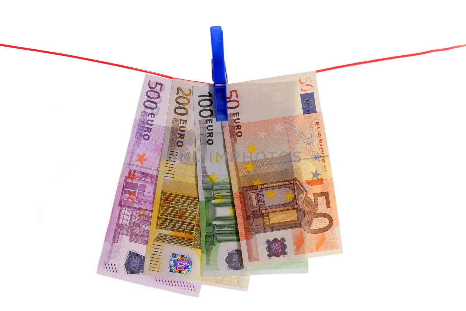 Euro Bills on a Clothes Line