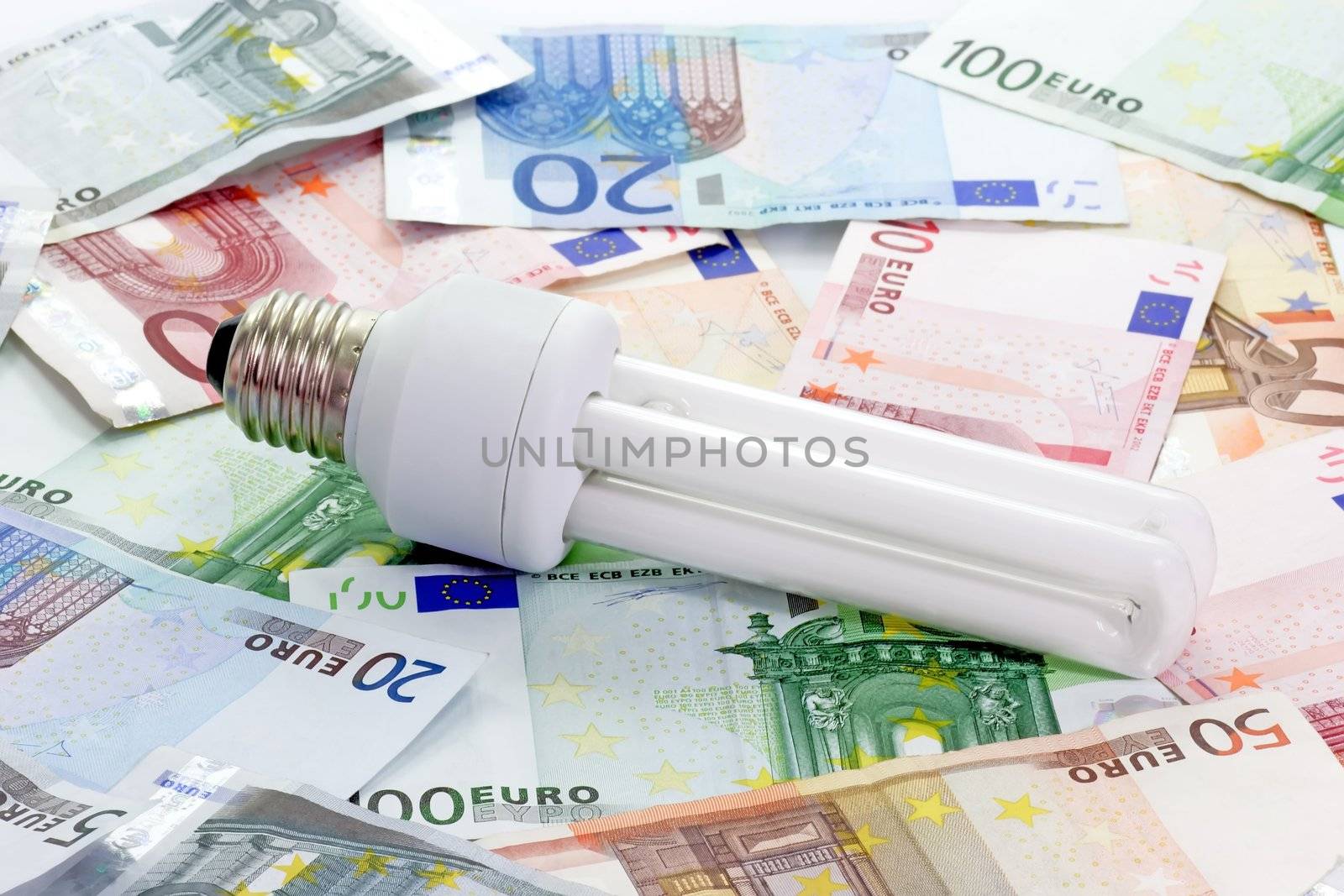 Energy Saving Bulb on Euro bills