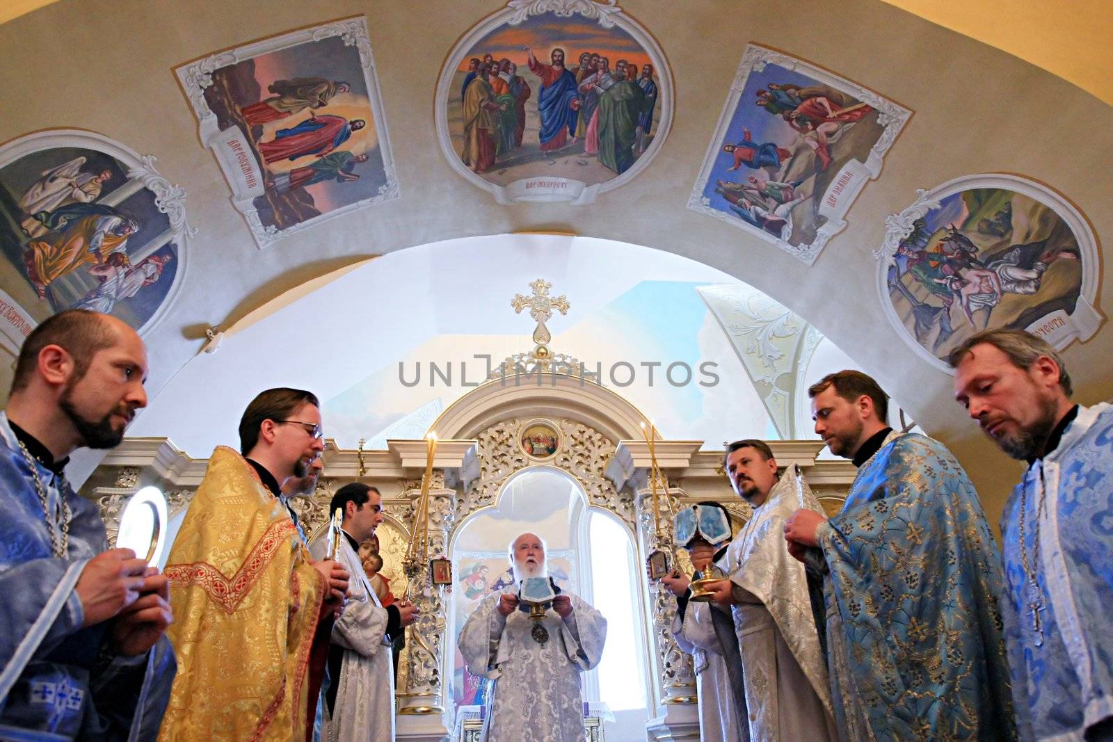 KYIV, UKRAINE - JUNE 12: The Holy Spirit Church located at the territory of Kyiv-Mohyla Academy hosted blessing ceremony on the eve of the Pentecost on June 12, 2008 in Kyiv, Ukraine