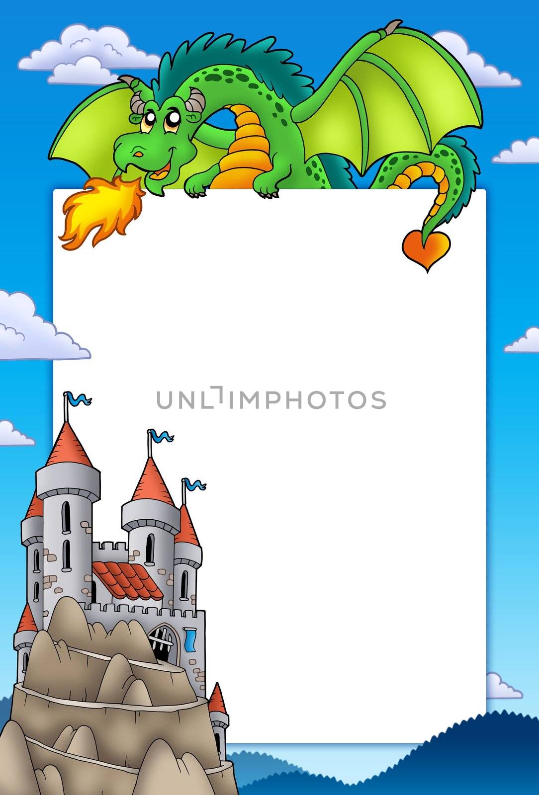 Frame with dragon and castle - color illustration.