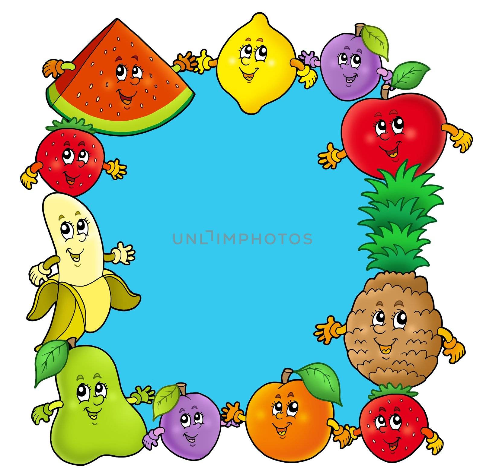 Frame with various cartoon fruits by clairev