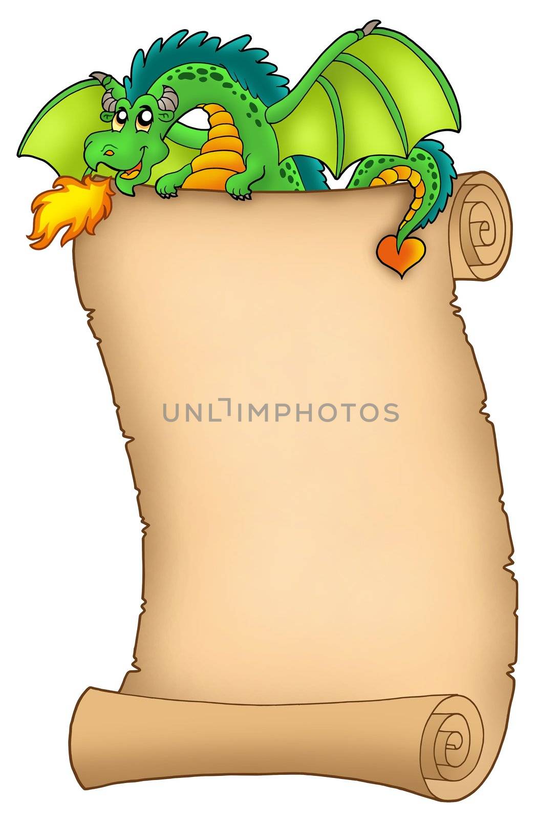 Giant green dragon holding scroll by clairev
