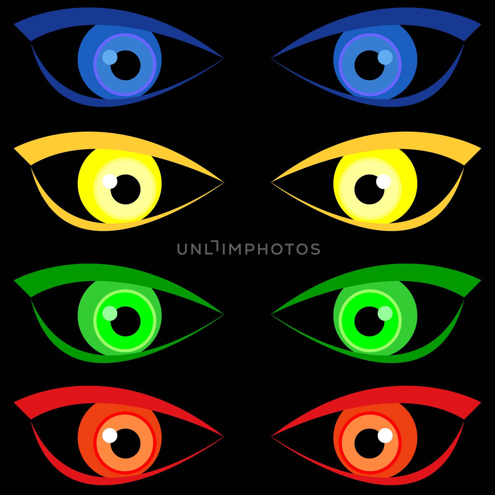 illustration of four pairs of scary halloween eyes