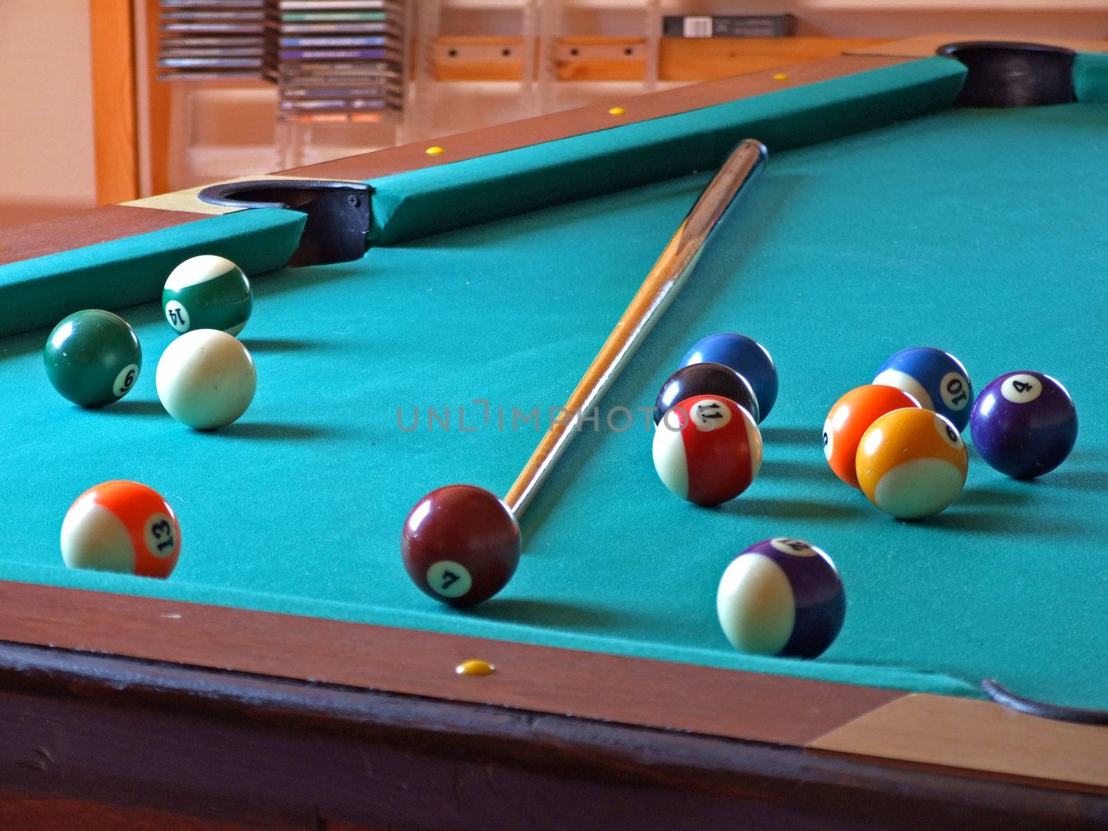 billiard table with billiard's balls