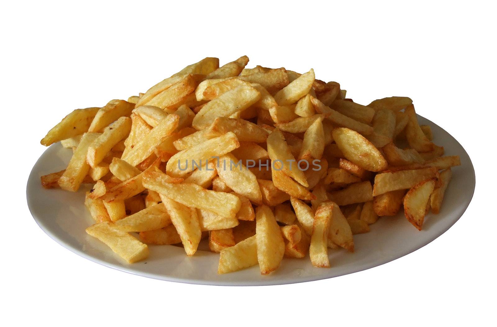 franch frites on a plate, isolated with clipping path