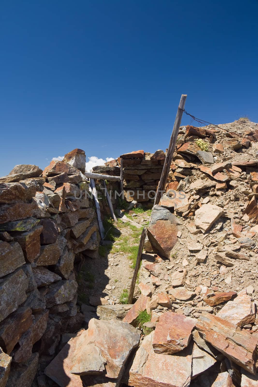 old trenches of first world war in italian Alps