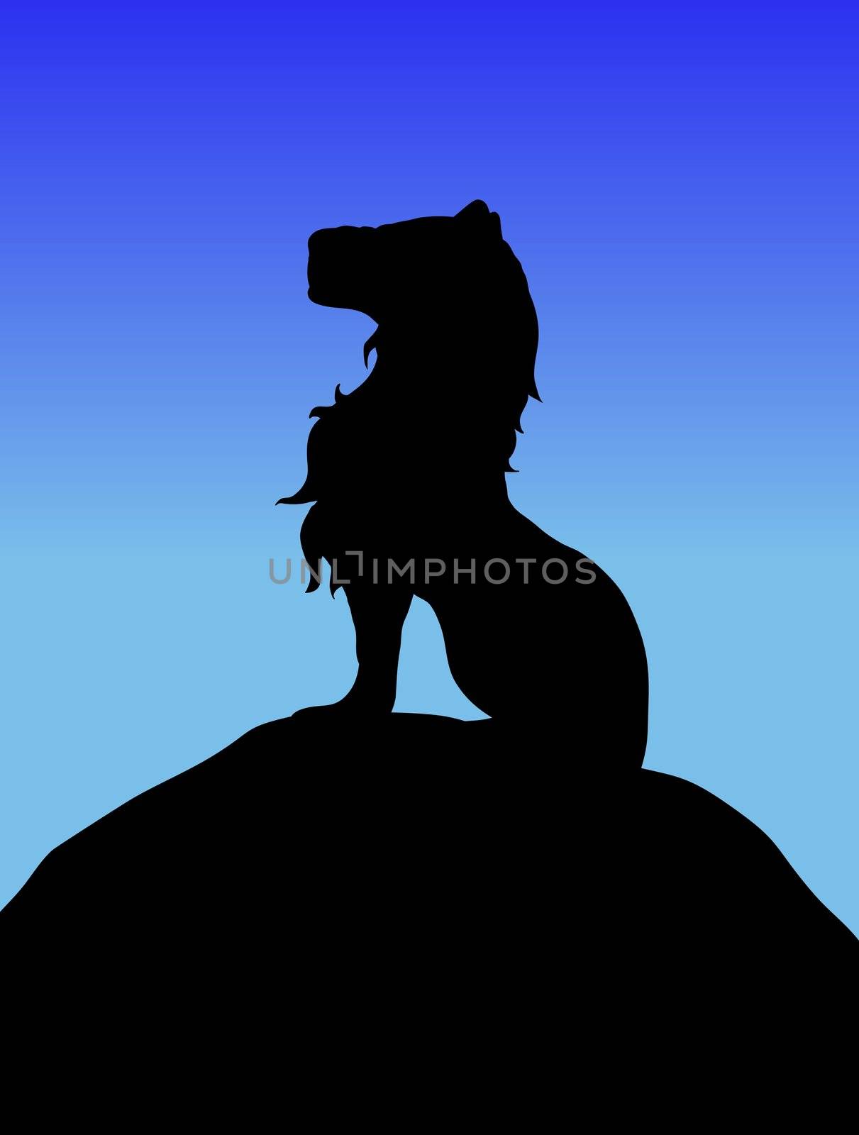 Silhouette of a Lion sitting on top of a hill 