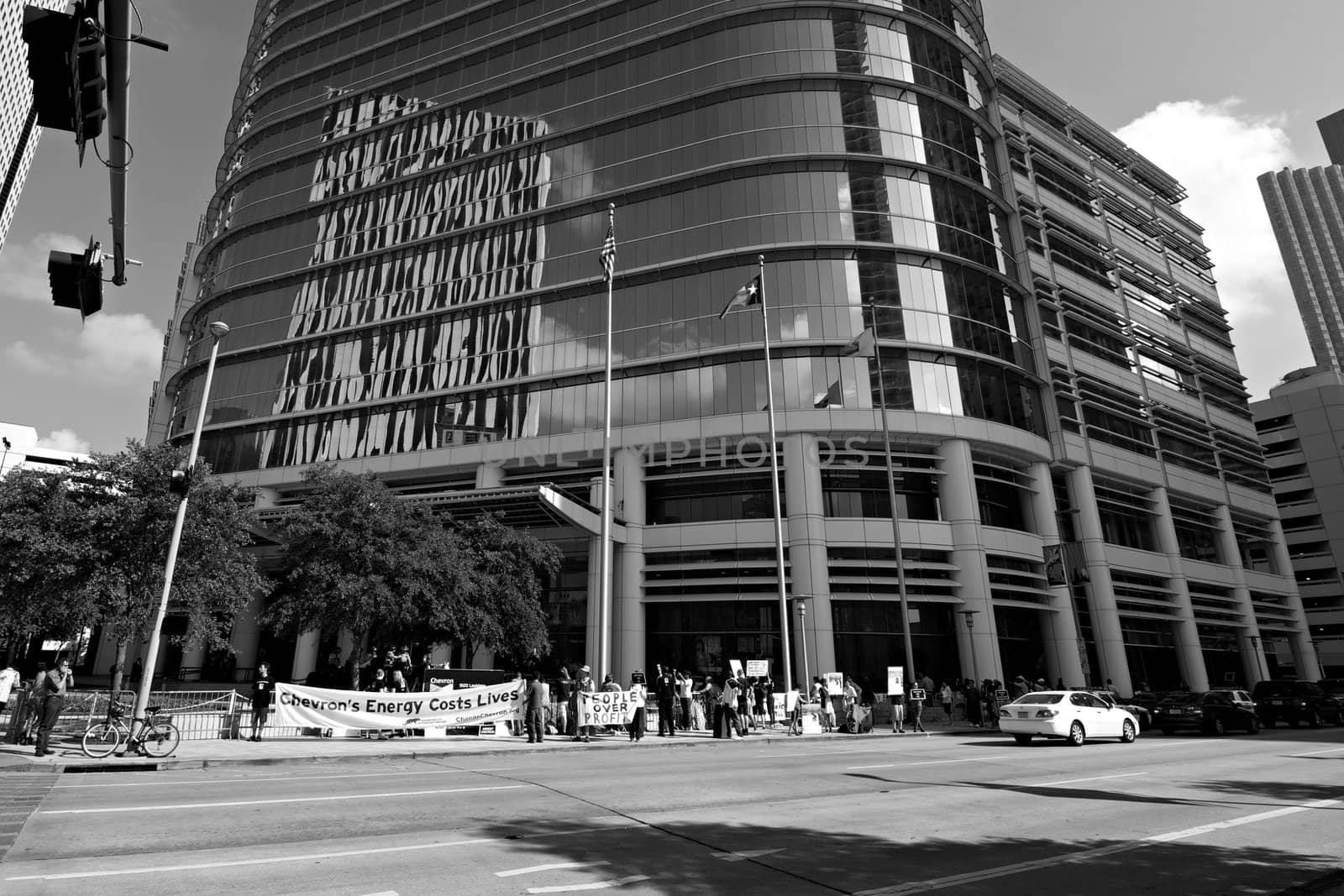 Protesters at the Rainforest Coalitions protest at the annual Chevron board meeting.