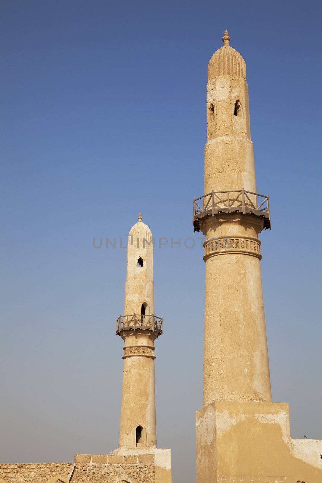 Image of minarets of the ancient Khamis mosque, Bahrain.
