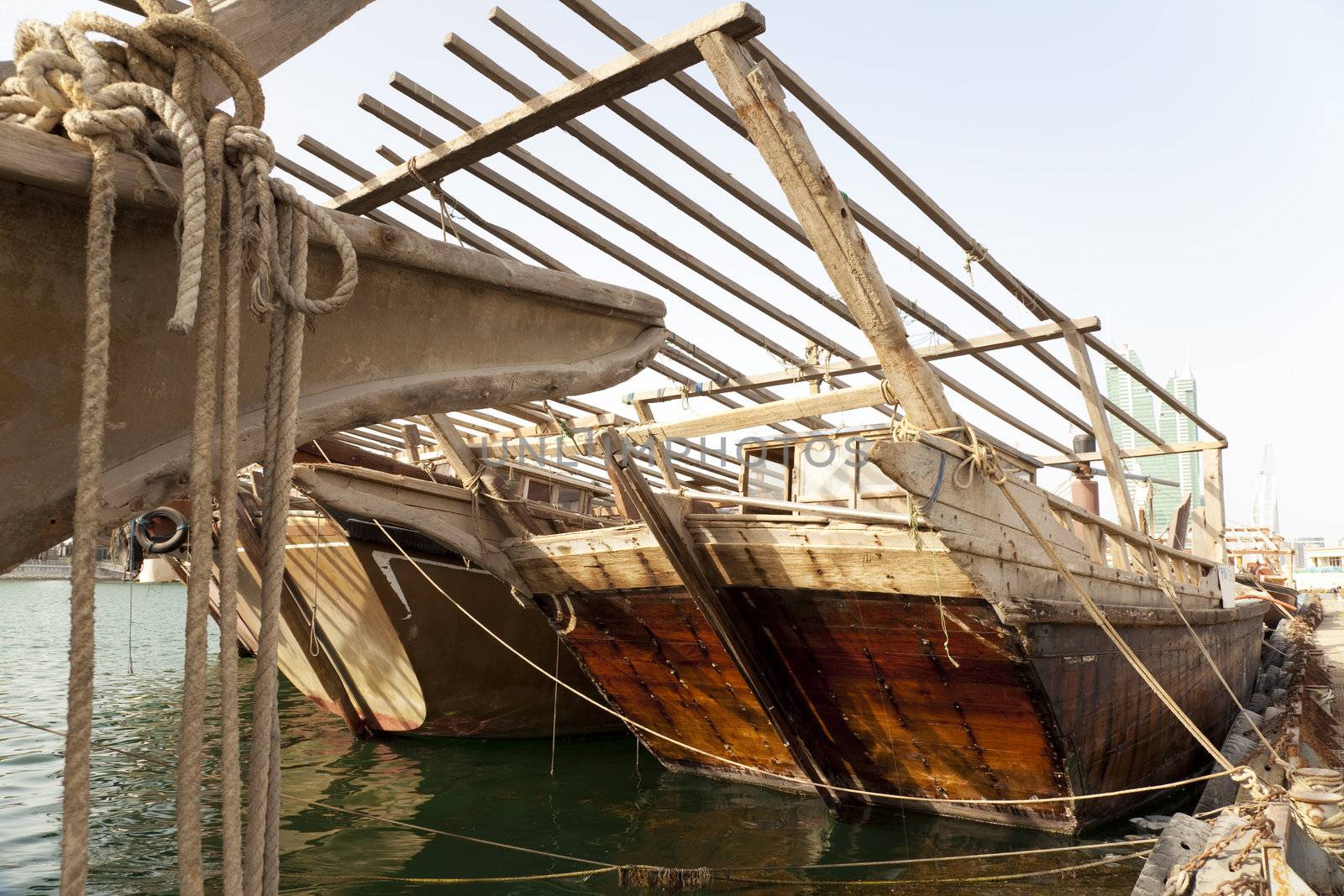 Traditional arab fishing boats at Manama, Bahrain.