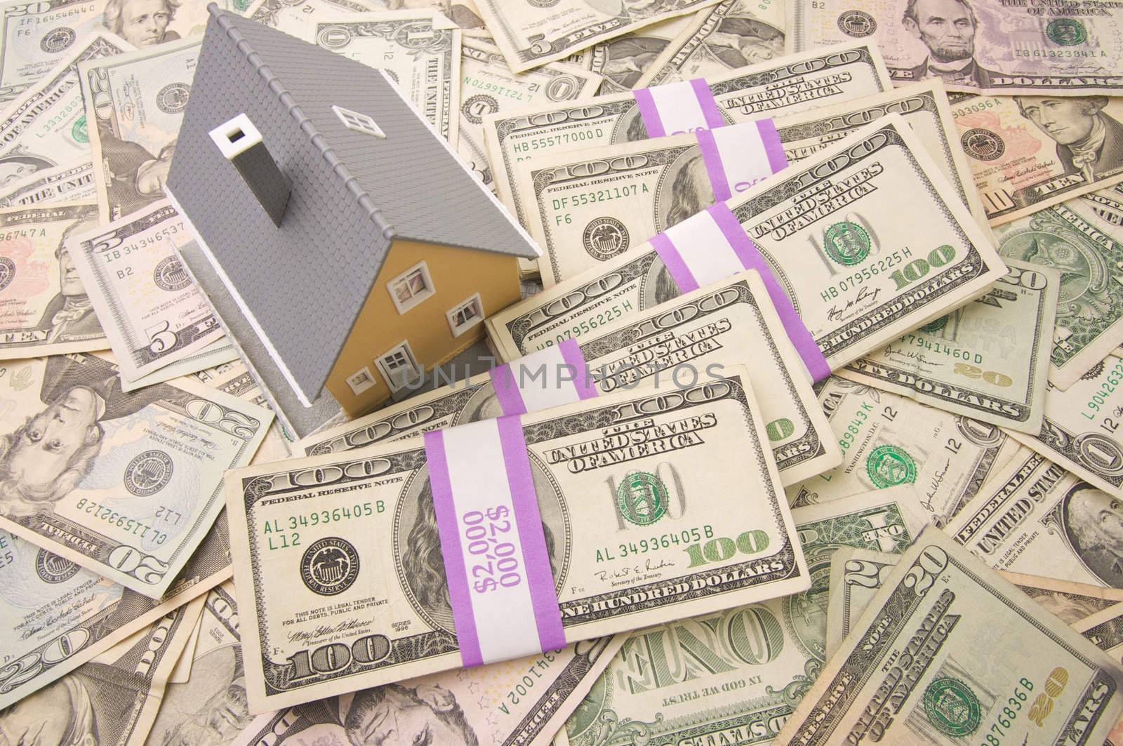Home with Stacks of Money as Background.