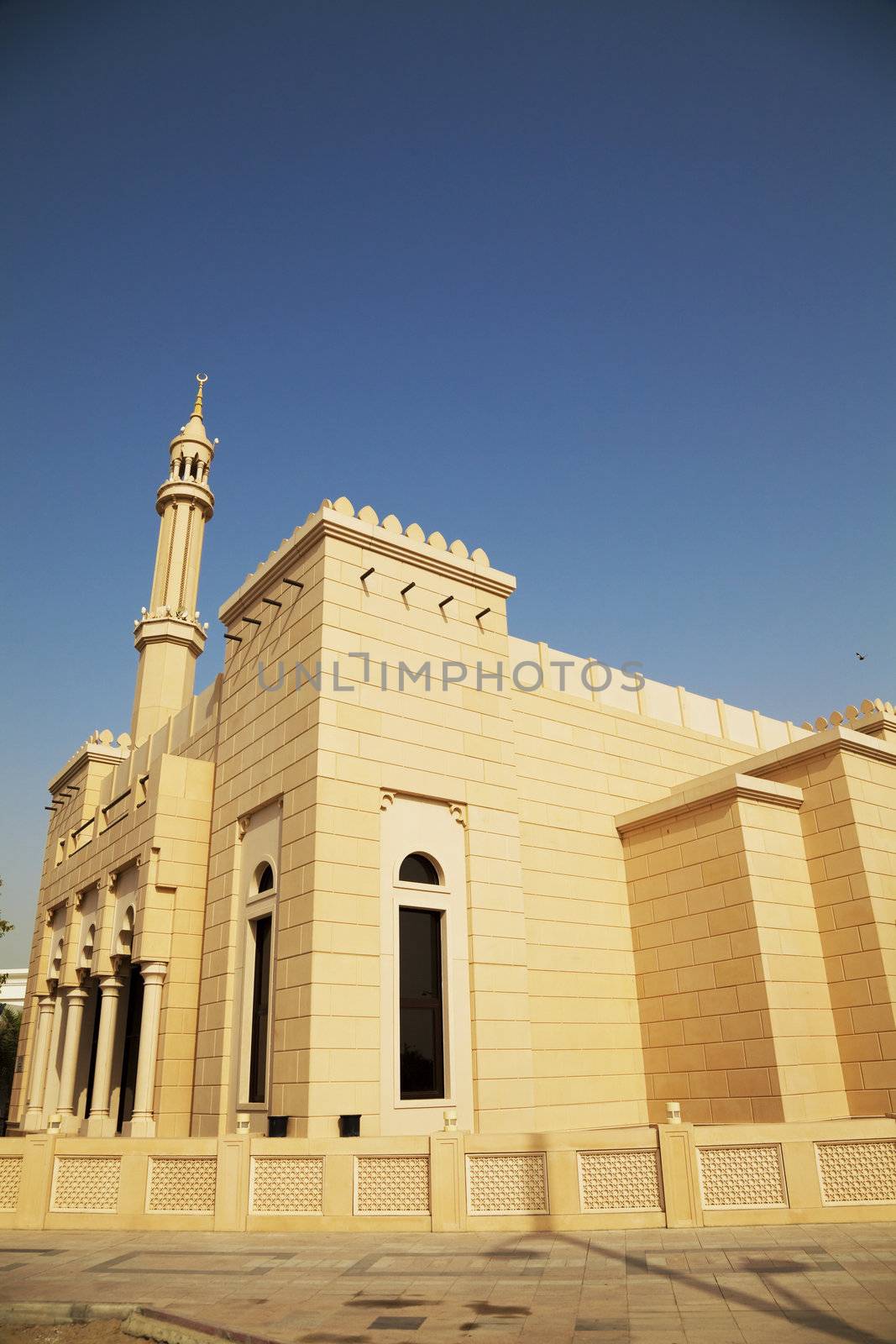 Image of a small town mosque at Dubai, United Arab Emirates.
