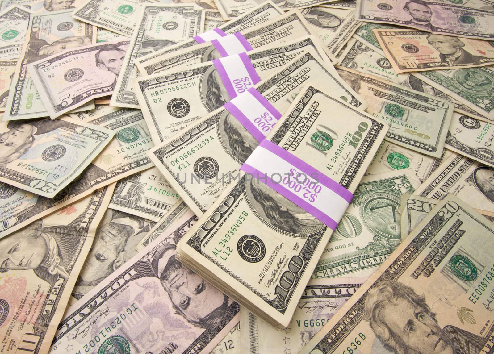 Stacks of Unites States Money Background - Contains Recent Currency Designs.