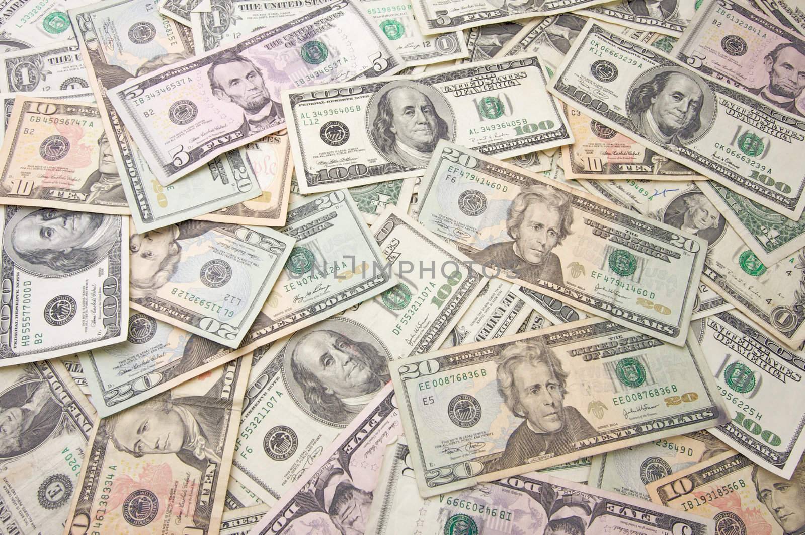 Stacks of Unites States Money Background - Contains Recent Currency Designs.