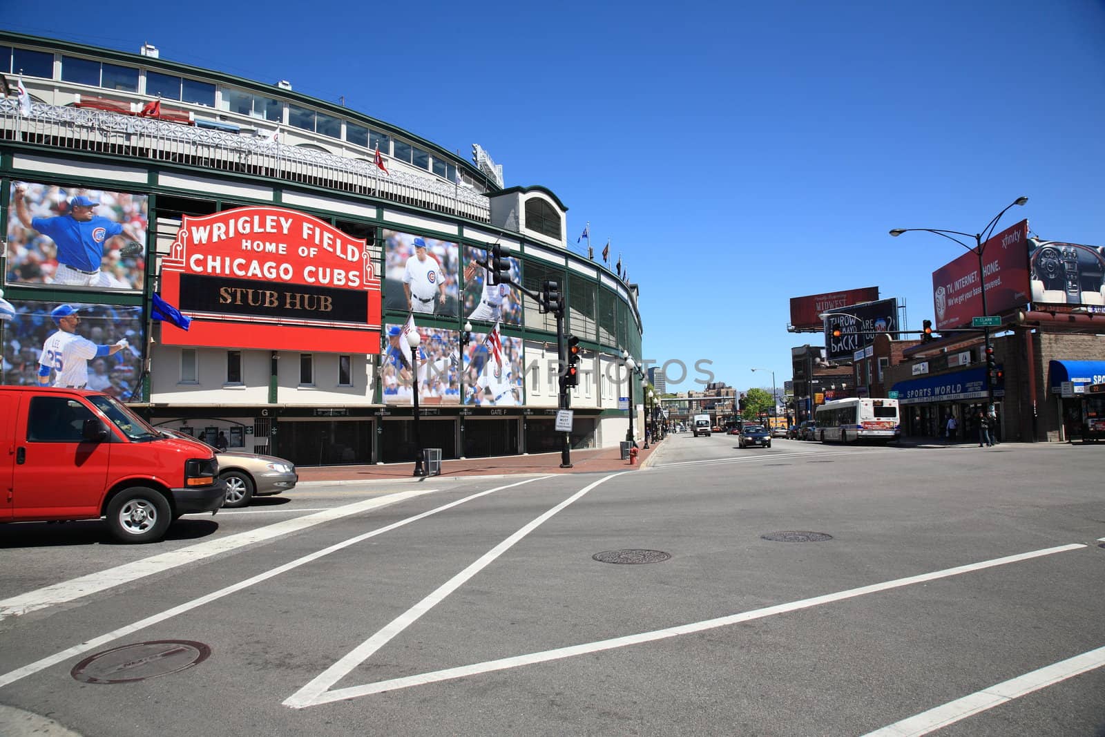 Historic ballpark and famous welcome sign of the Chicago Cubs