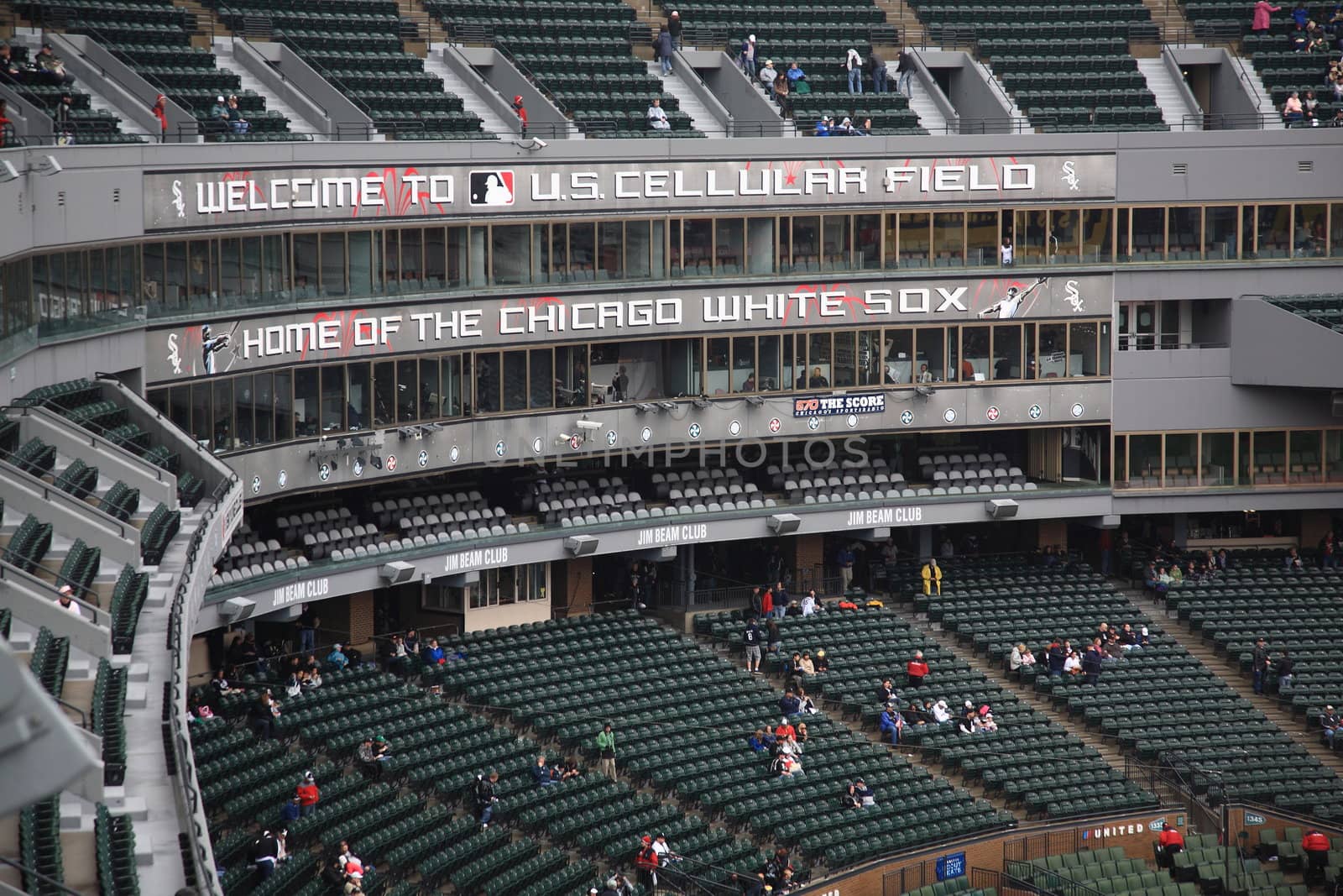 Stadium press box and fans