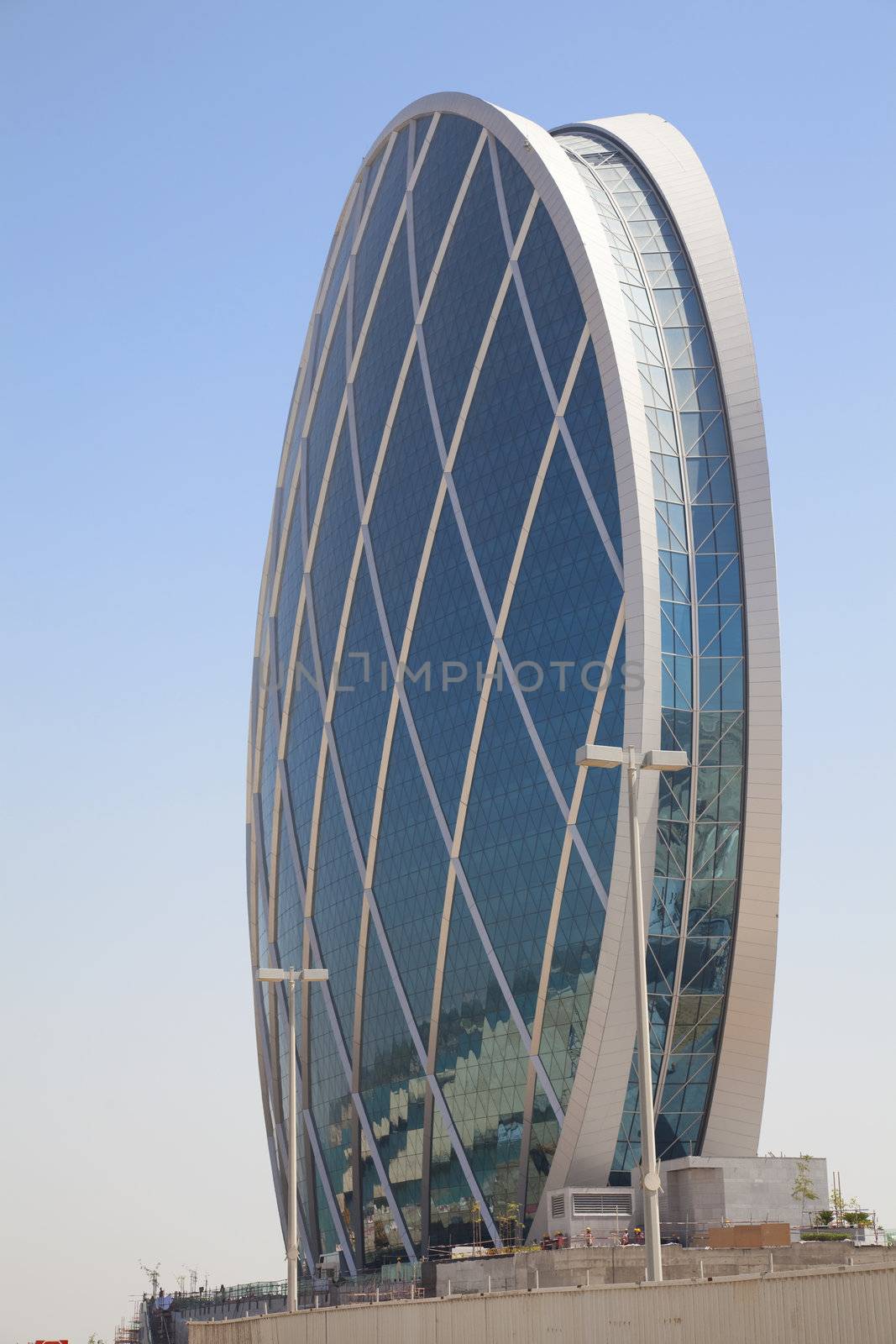 Image of a unique saucer shaped building at Abu Dhabi, United Arab Emirates.
