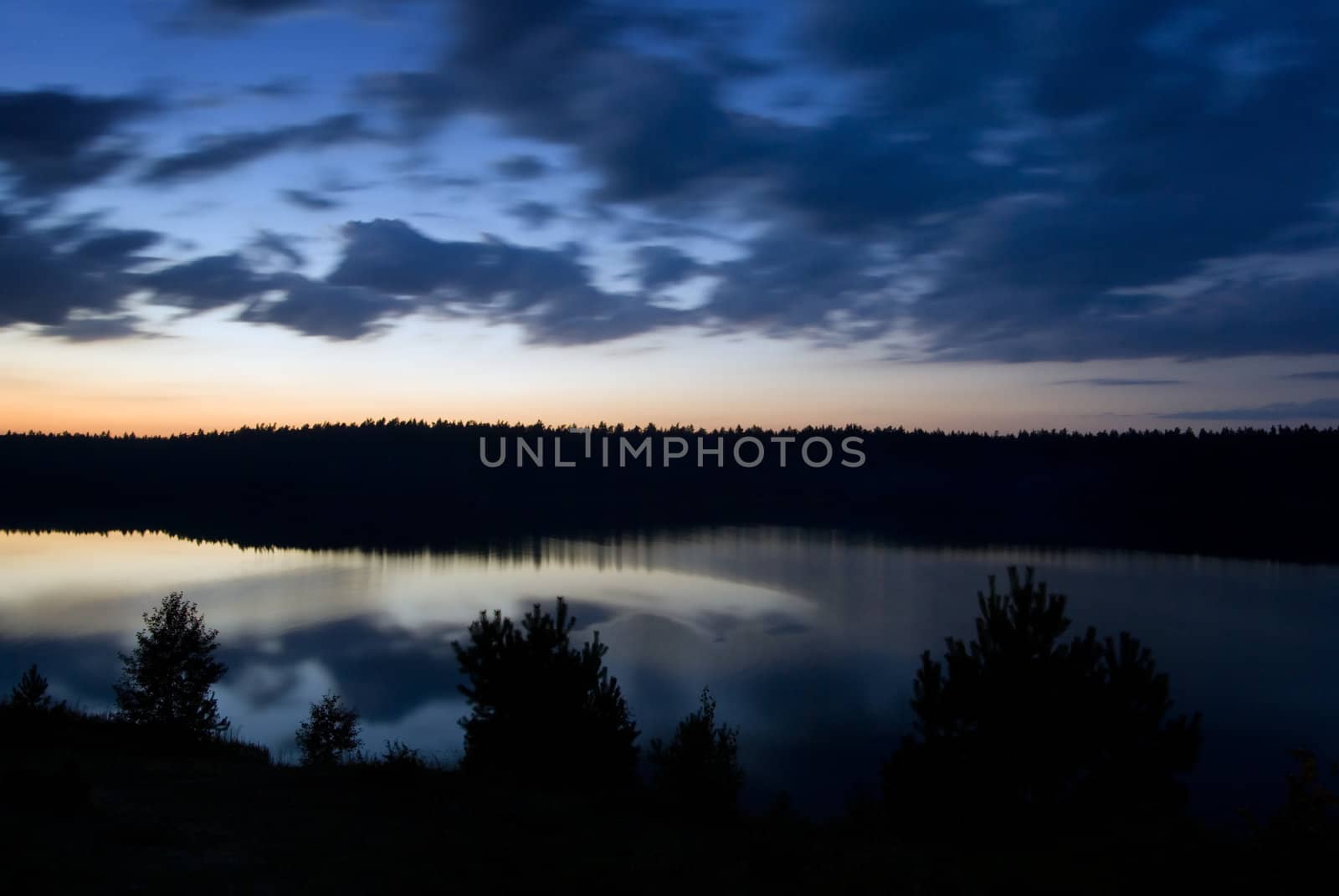 Lake at dusk. Long exposure. Location: Mazury, Poland.