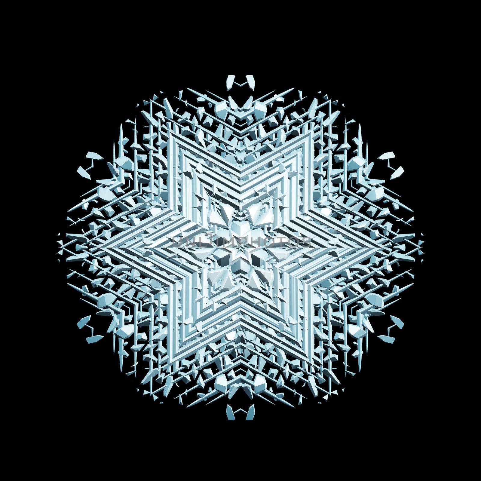 ornamental snowflake, very detailed render, isolated over black