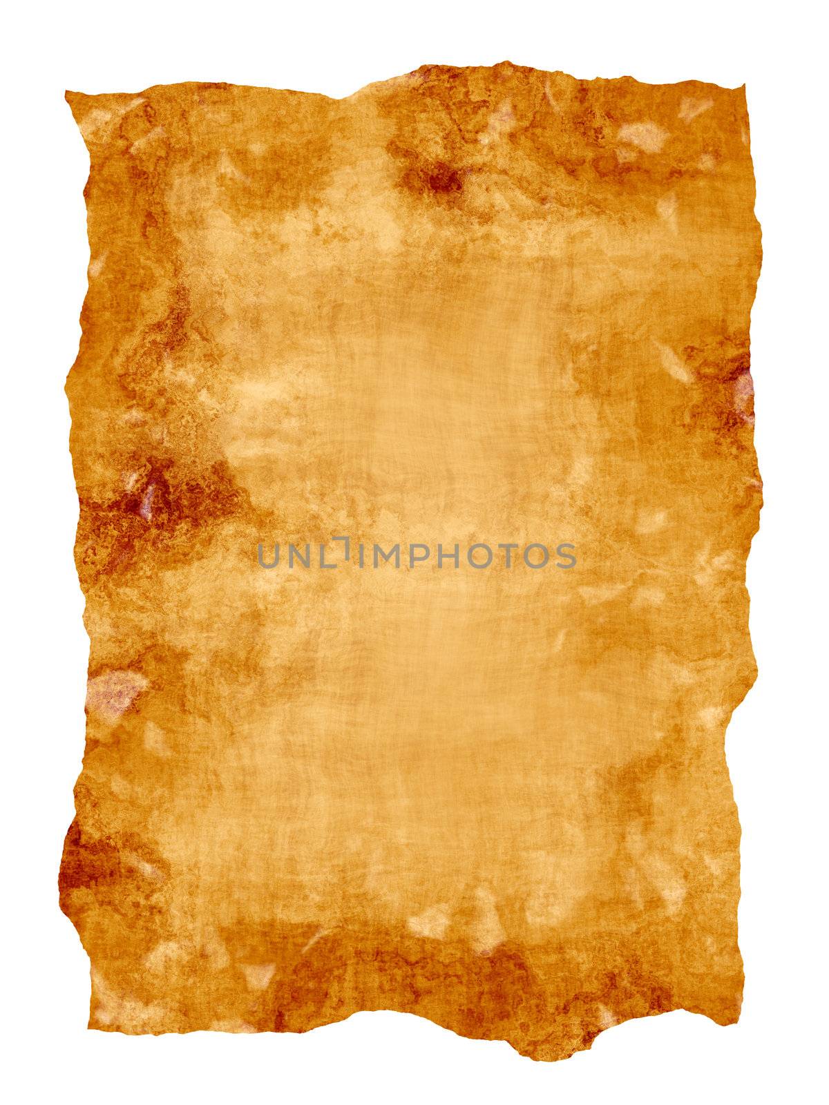old paper or parchment document isolated over white