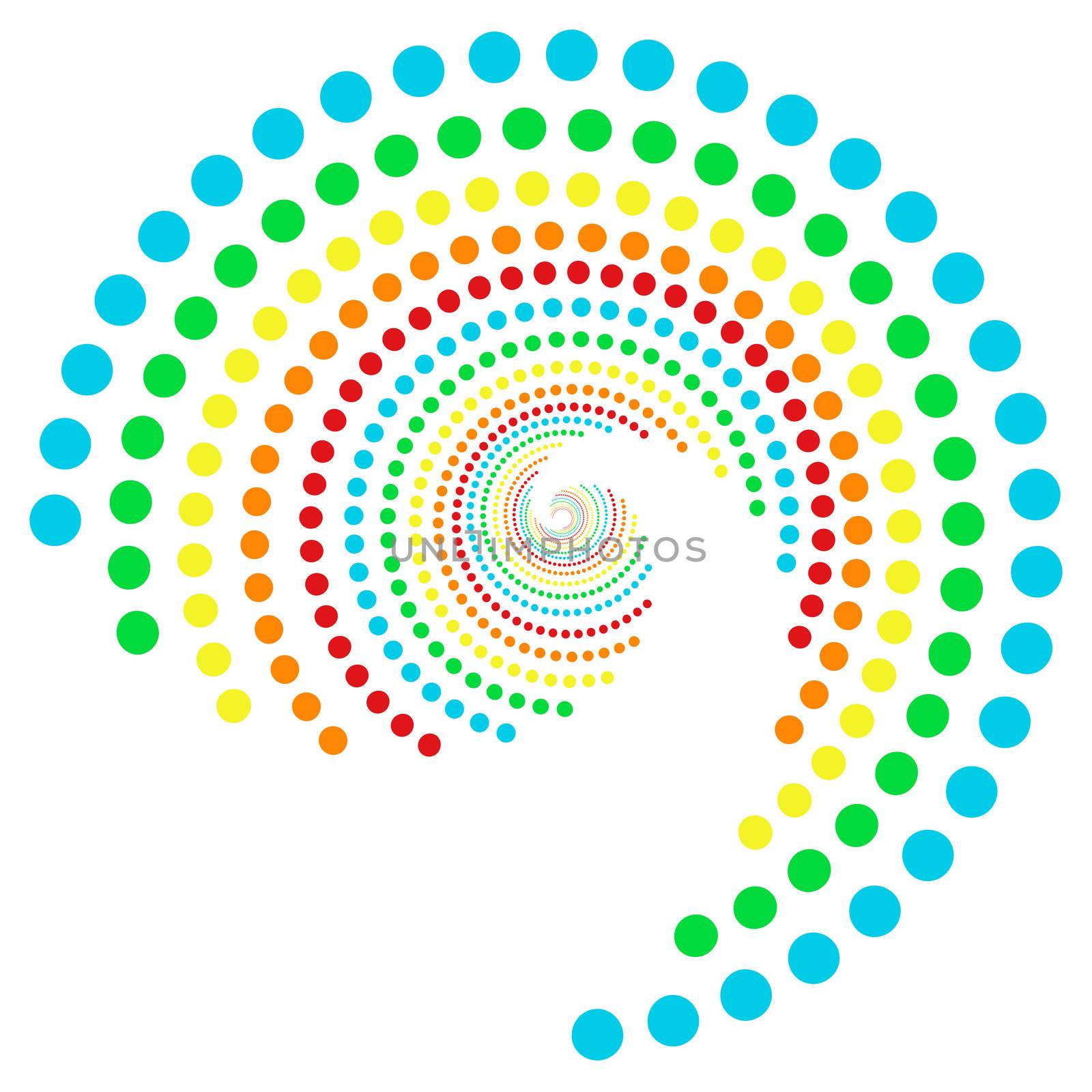 spiral rainbow dots pattern, isolated over white
