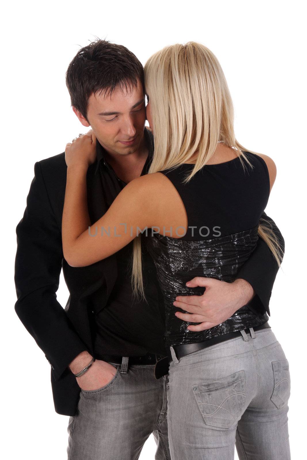 sensual couple, hugging young woman and young man