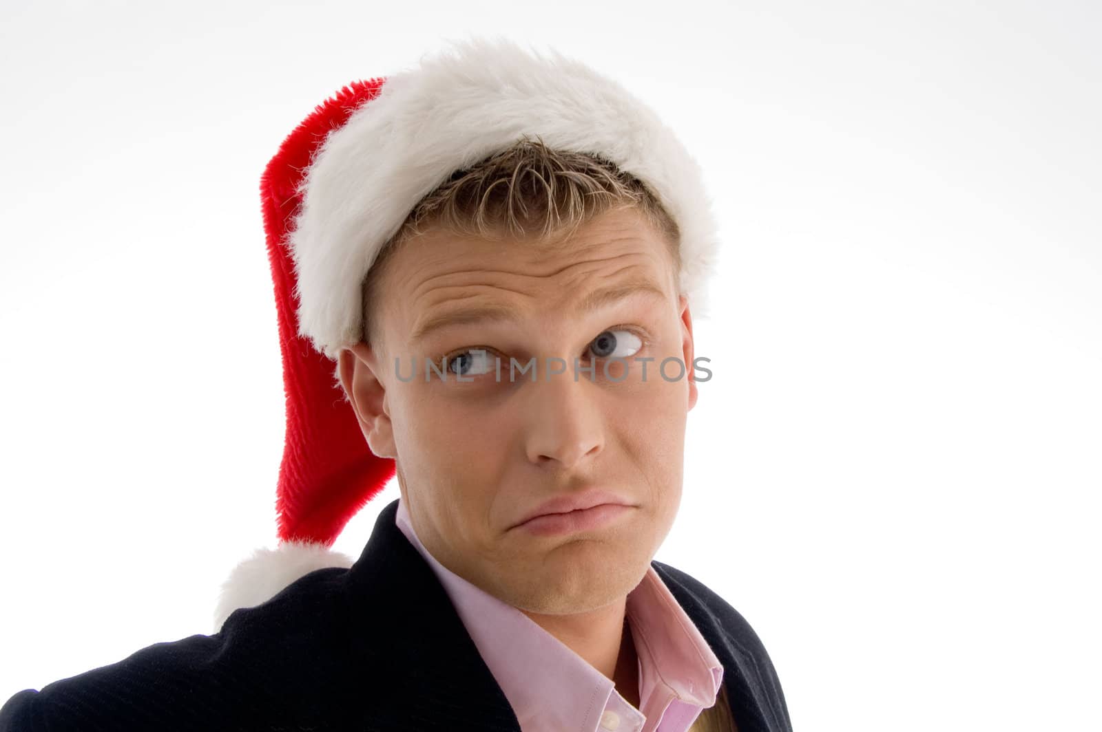 portrait of professional with christmas hat on an isolated white background