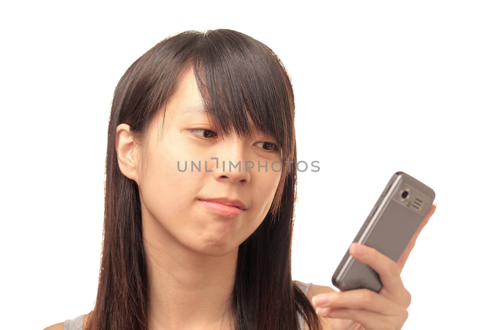 chinese girl texting on phone