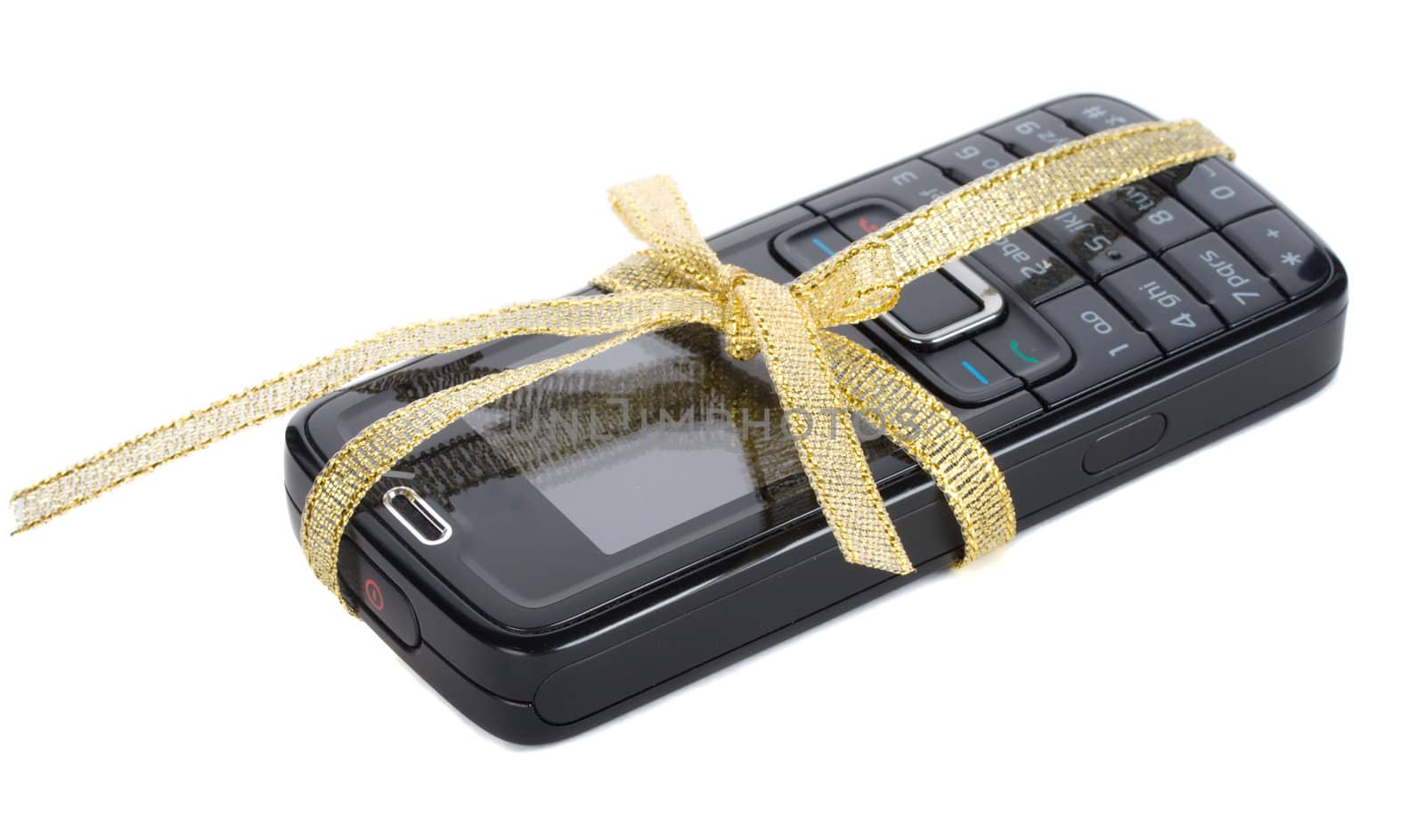 new black mobile phone with gold ribbon by Alekcey