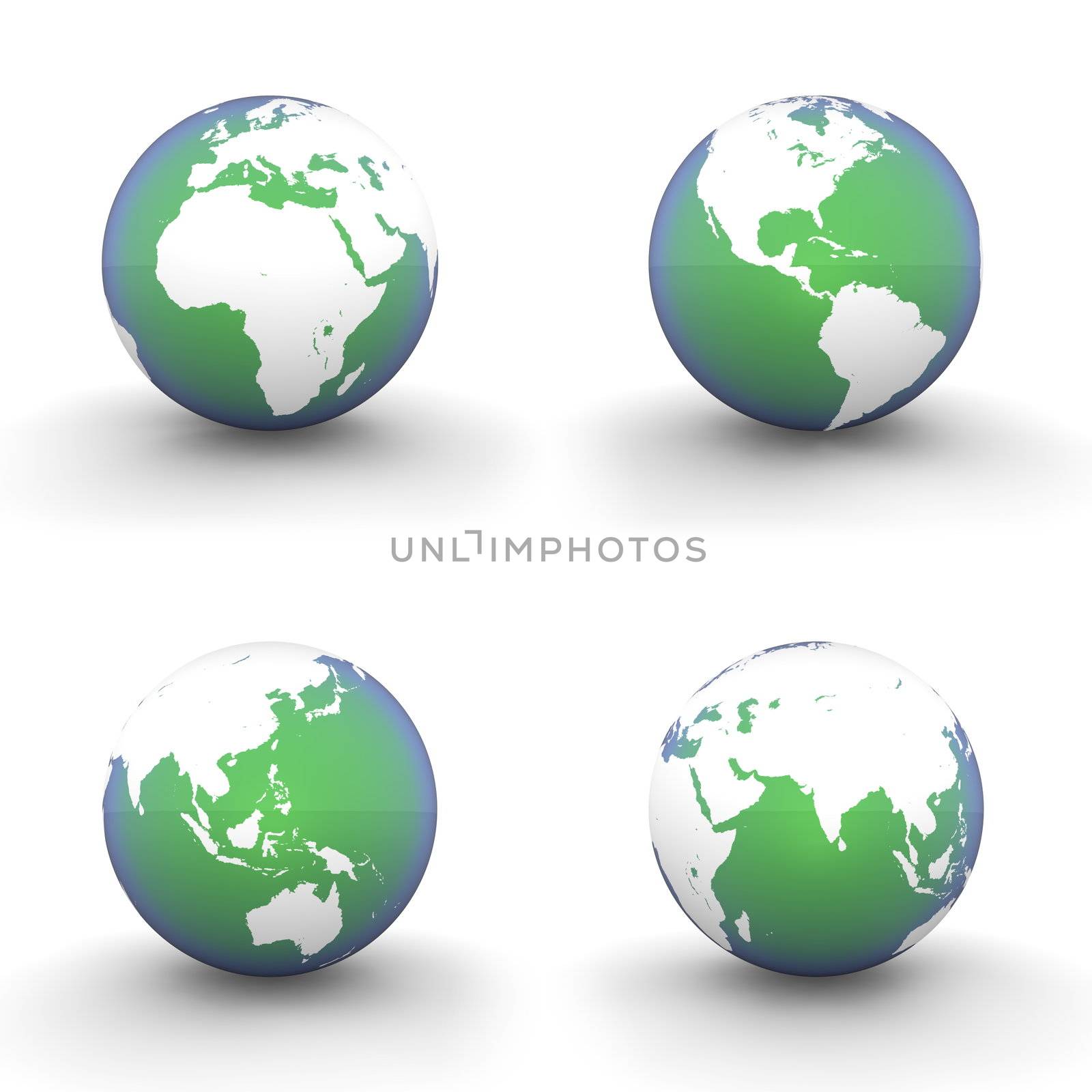 3D Globes in White and Green-Blue by PixBox