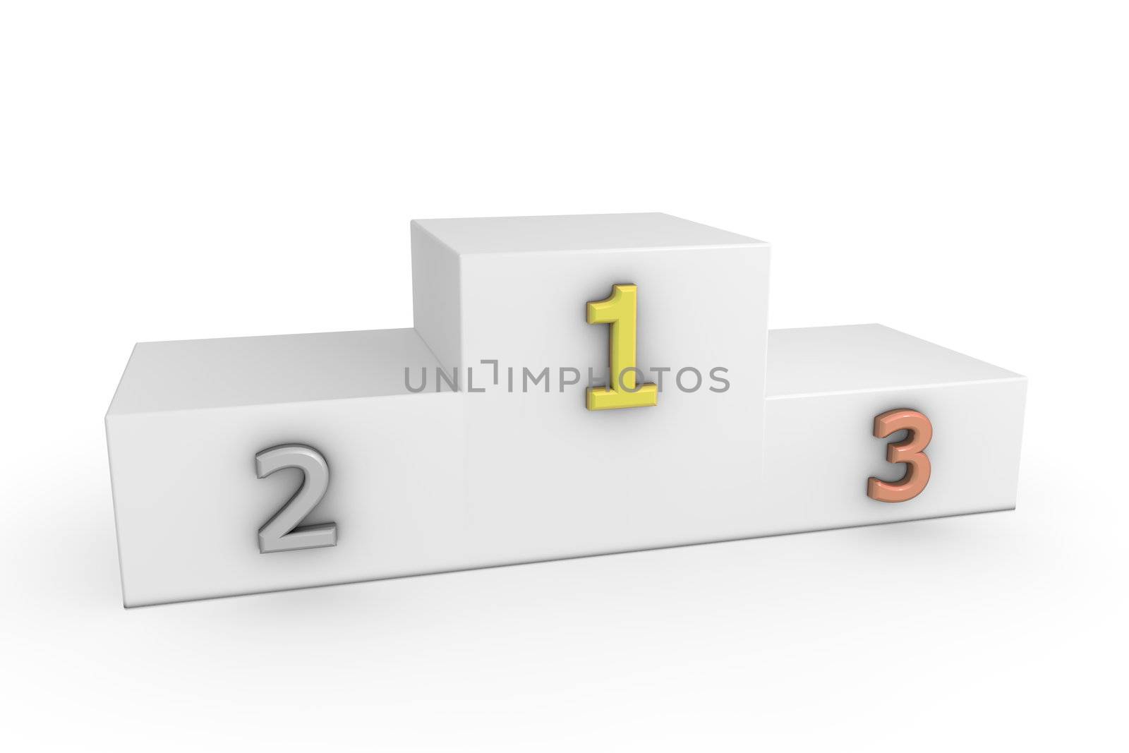 a white victory podium with numbers in gold, silver, bronze - to be used as a template for own designs