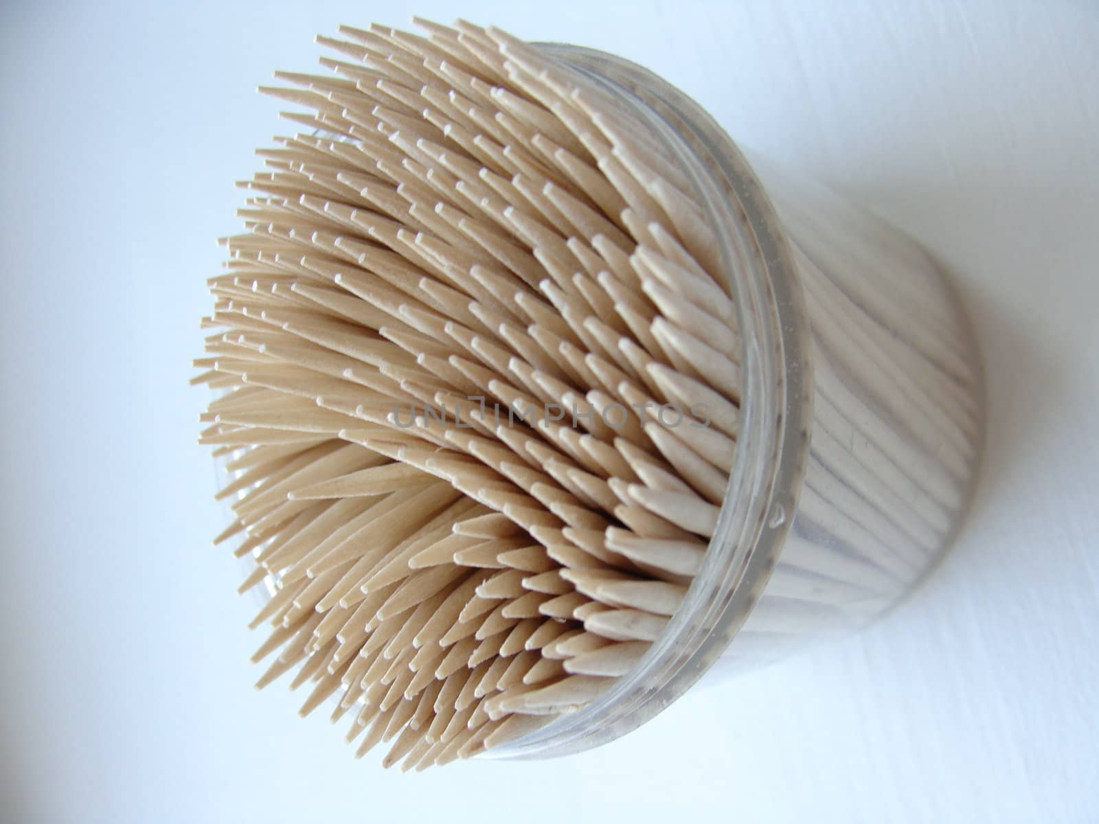 Box of wooden toothpicks close up 