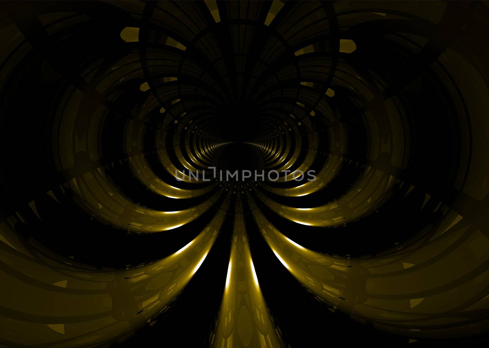 Abstract golden space tunnel that would make an ideal background
