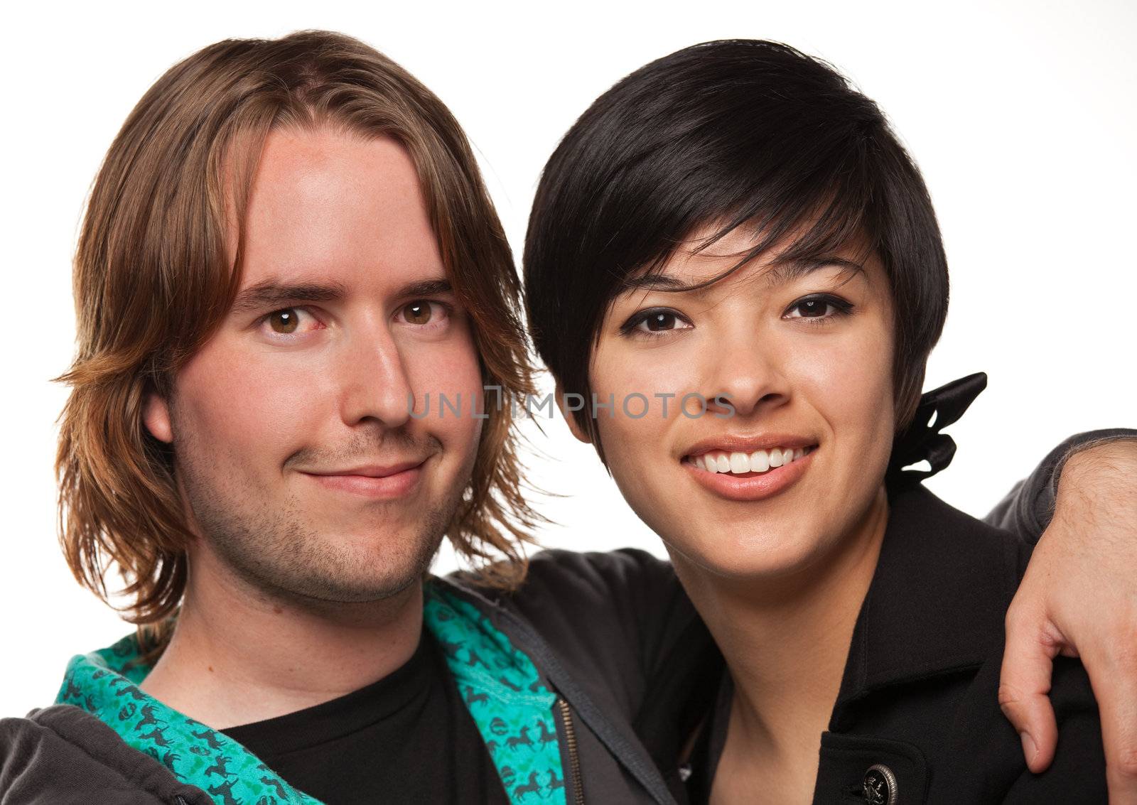 Diverse Caucasian Male and Multiethnic Female Portrait Isolated on a White Background.