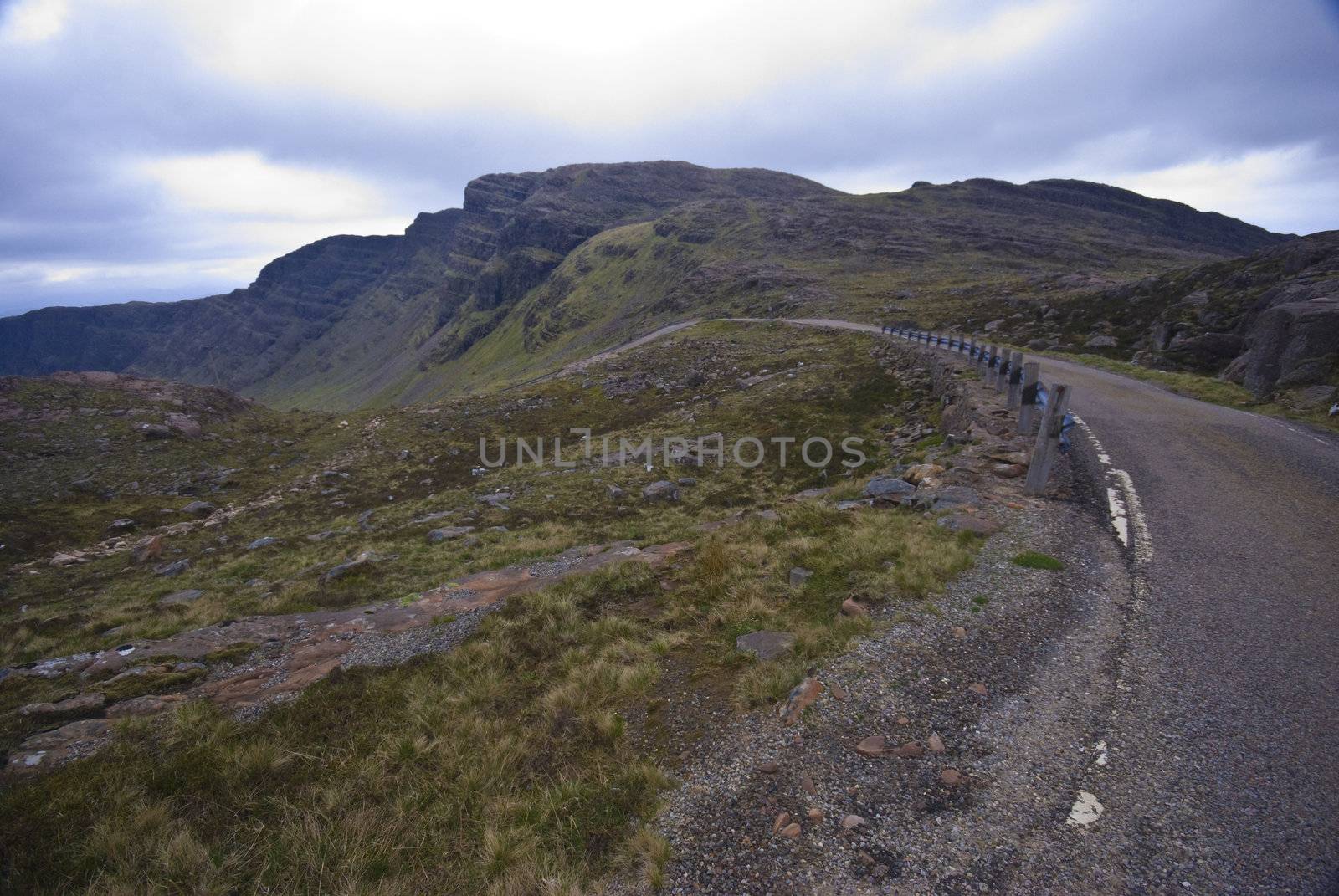 singletrack road of the Applecross Pass in Scotland
